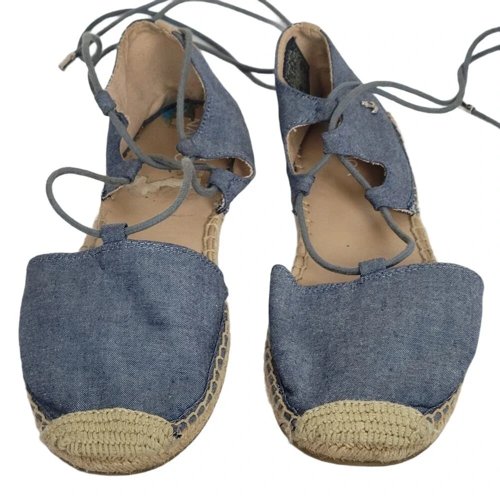 Nautica Women's Chambray Espadrille Flats Lace Up Nautical Anchor Detail Size 10